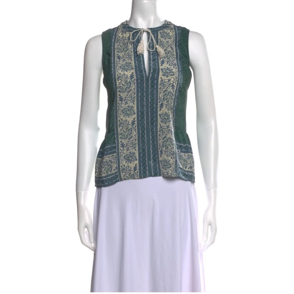 Sea New York Silk Sleeveless Paisley Turquoise Bohemian Blouse size 2 US - Picture 7 of 7